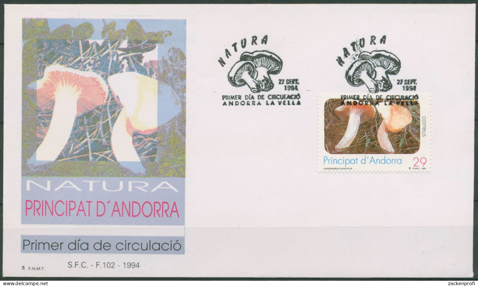 Andorra (span.) 1994 Naturschutz Pilze Schneckling 239 FDC (X60356) - Storia Postale
