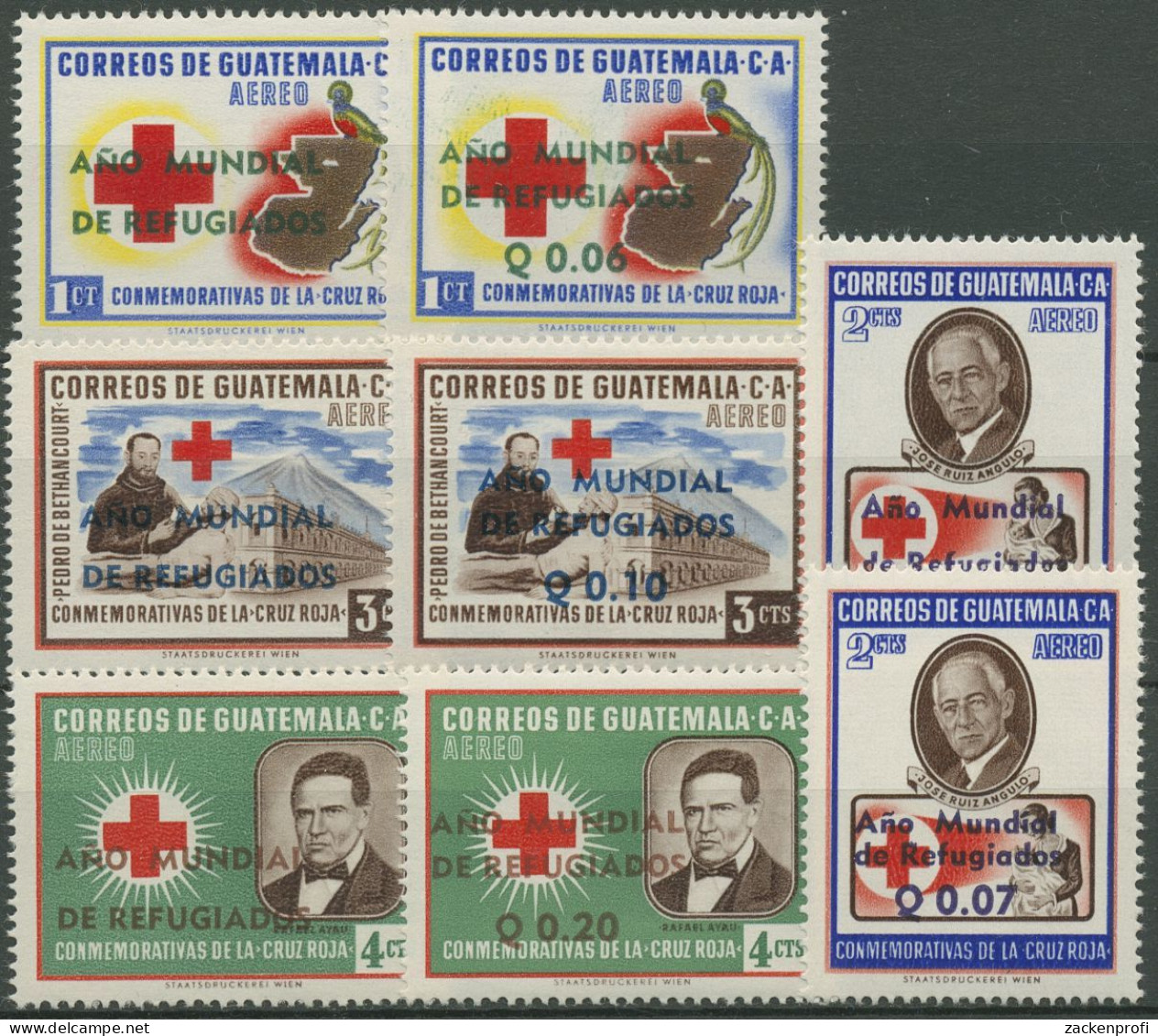Guatemala 1960 Weltflüchtlingsjahr MiNr.611/14 Mit Aufdruck 643/50 Postfrisch - Guatemala