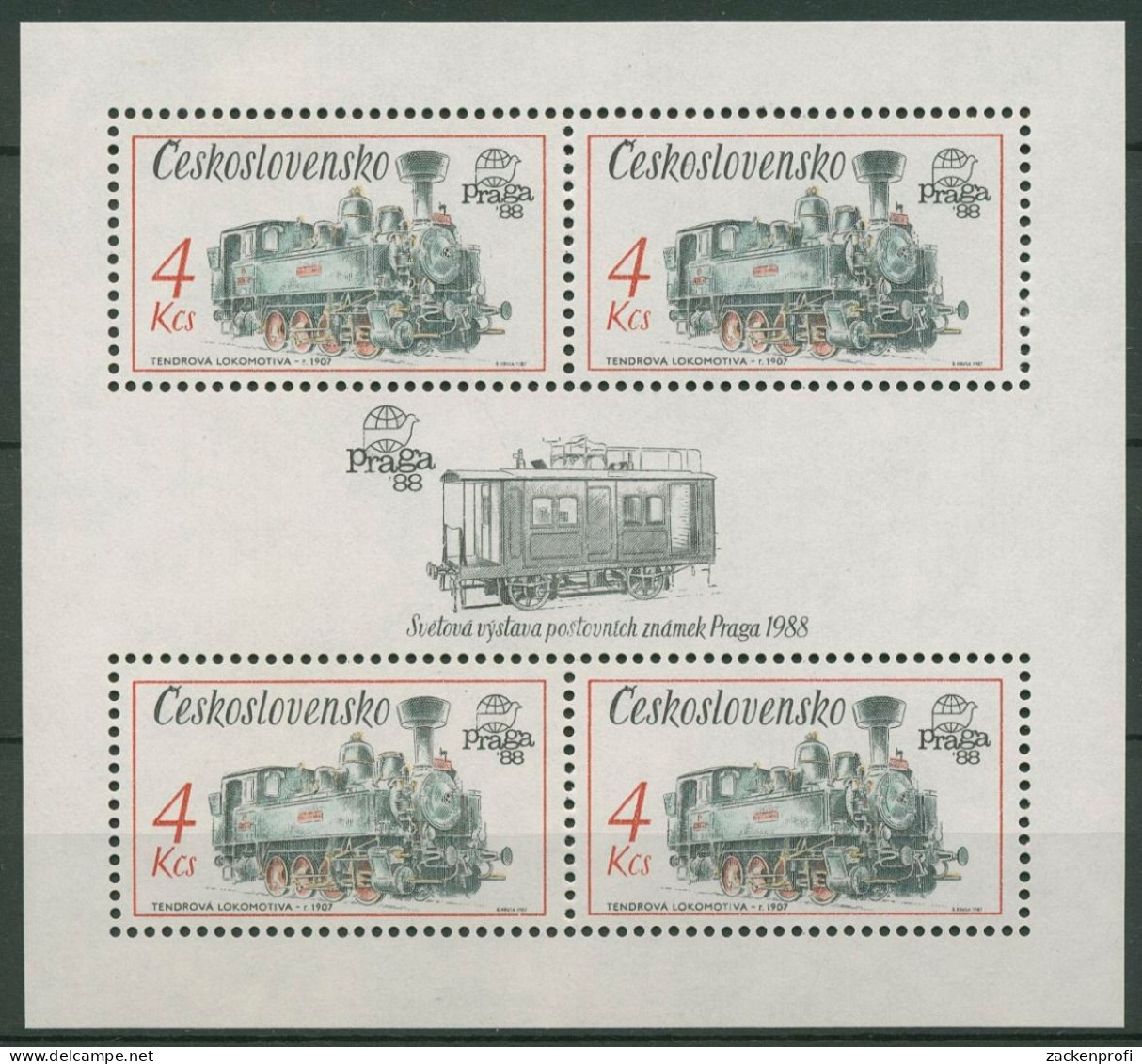 Tschechoslowakei 1987 PRAGA'88 Lokomotiven Block 71 Postfrisch (C91870) - Blocs-feuillets