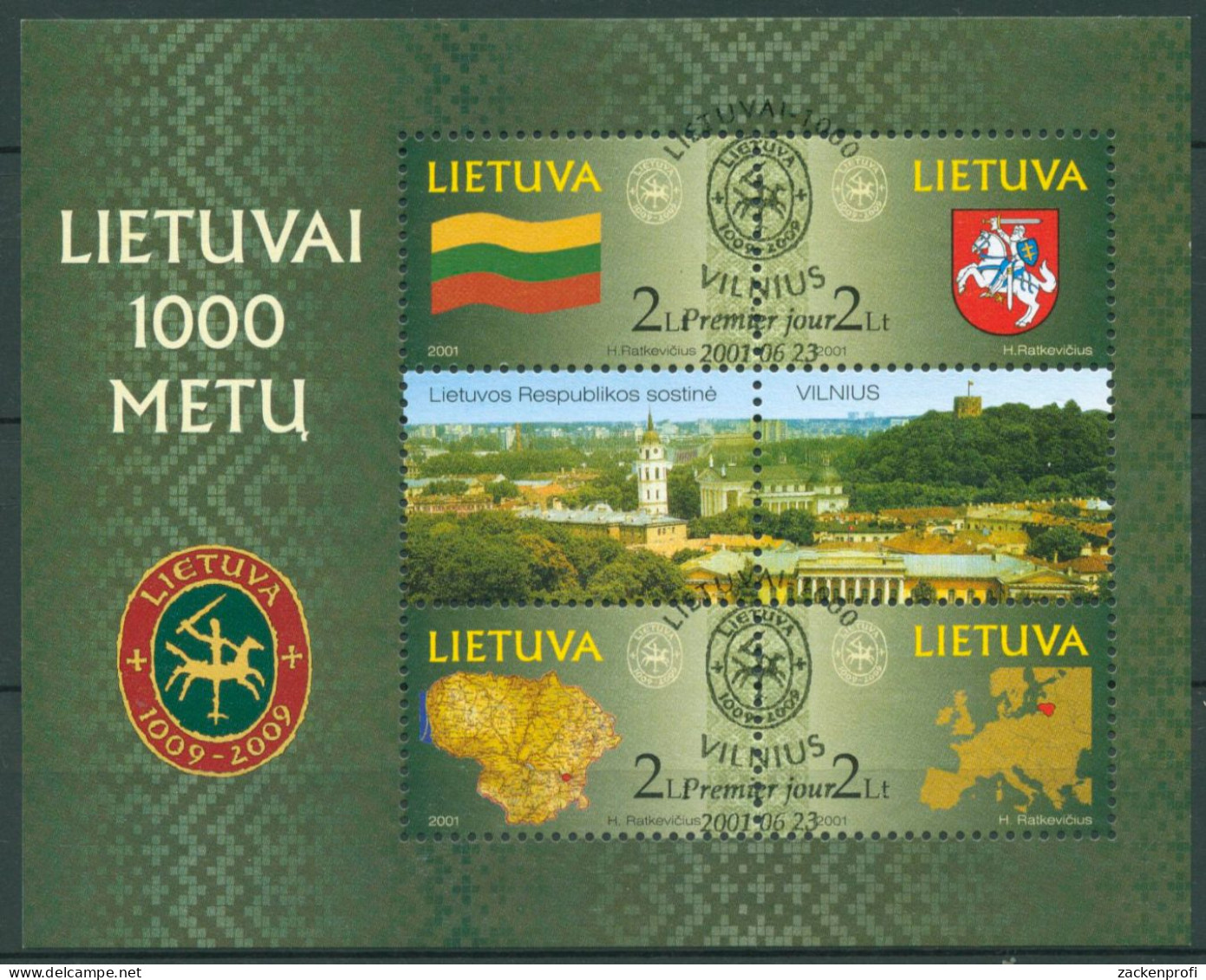 Litauen 2001 1000 Jahre Litauen Flagge Wappen Block 22 Gestempelt (C63149) - Lituania