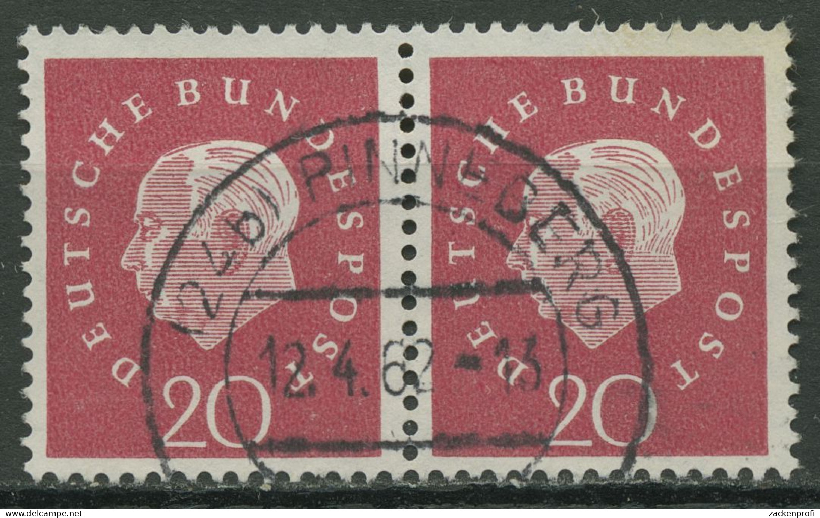 Bund 1959 Heuss Medaillon Bogenmarken 304 Waagerechtes Paar Mit TOP-Stempel - Used Stamps