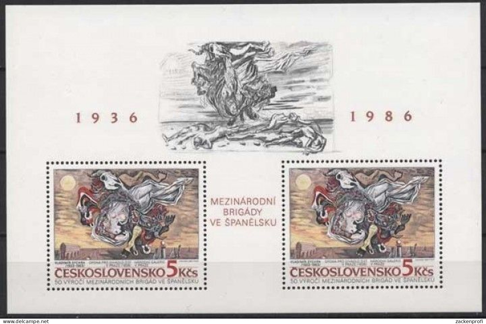 Tschechoslowakei 1986 Int. Brigaden In Spanien Block 68 Postfrisch (C91822) - Blocs-feuillets