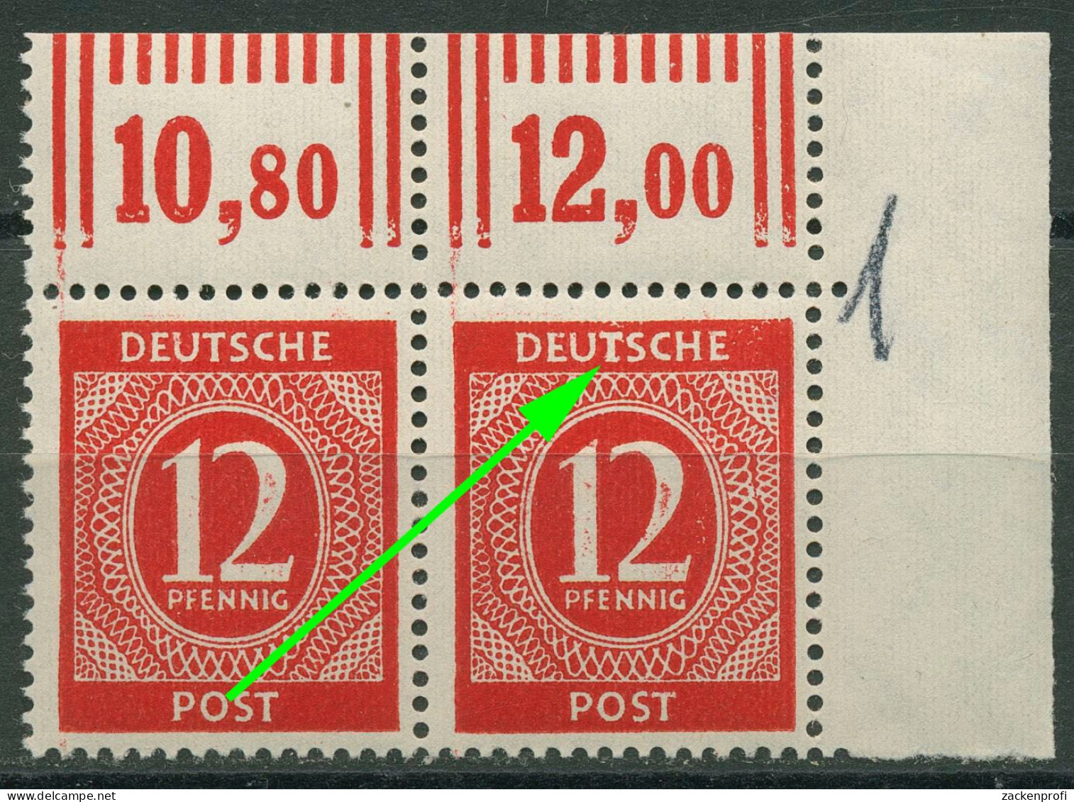 Alliierte Besetzung 1946 I. Kontrollratsausg. Plattenfehler 919 II Postfrisch - Mint