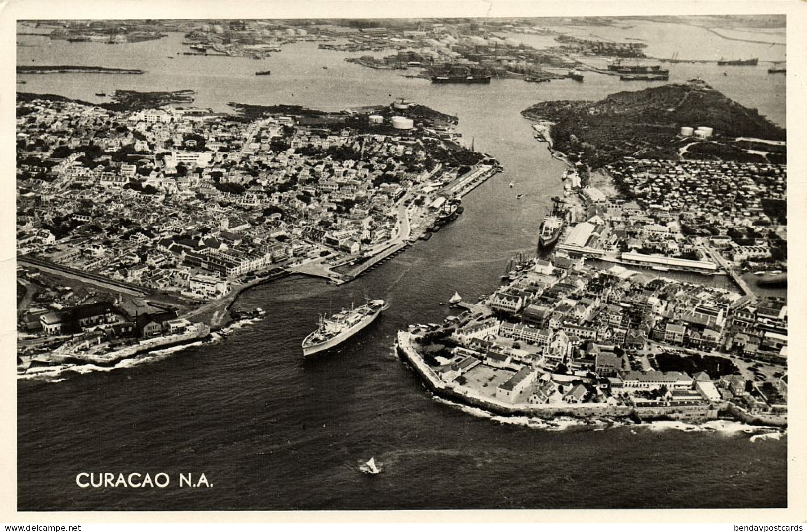 Curacao, N.A, WILLEMSTAD, Air View Of Harbor (1956) Salas RPPC Postcard - Curaçao