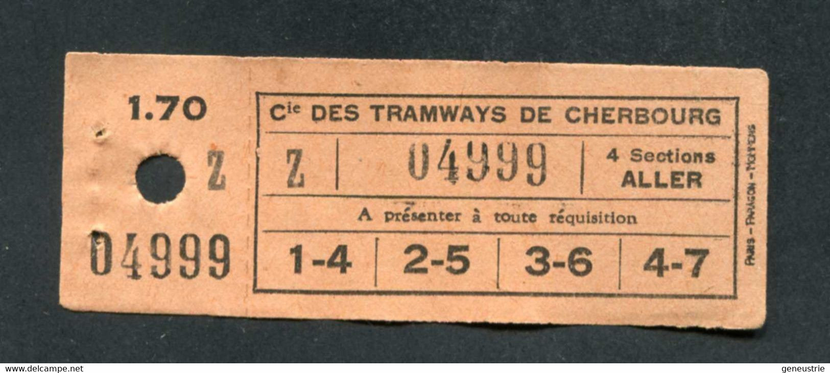 Ticket De Tramway Début XXe "Compagnie Des Tramways De Cherbourg" Manche - Normandie - Billet De Tram - Europe