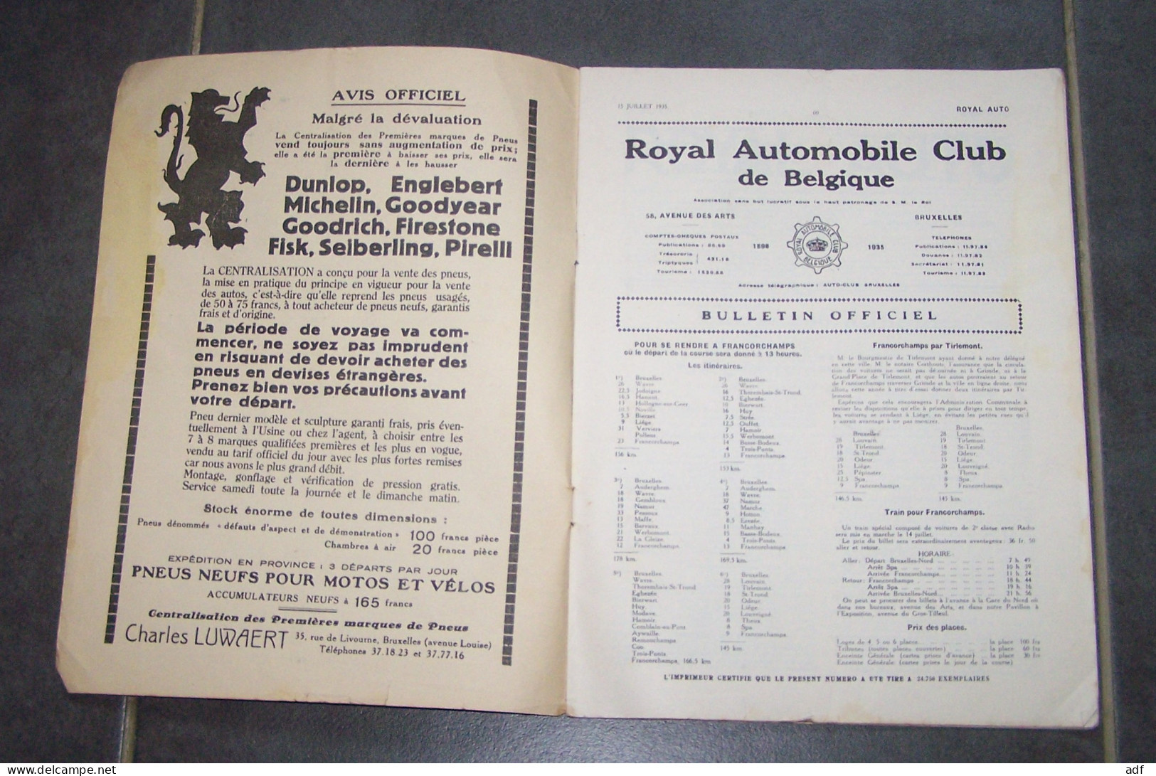 REVUE ROYAL AUTO N°14, 1935, PUB ESSENCE BP, ROYAL AUTOMOBILE CLUB DE BELGIQUE - KFZ