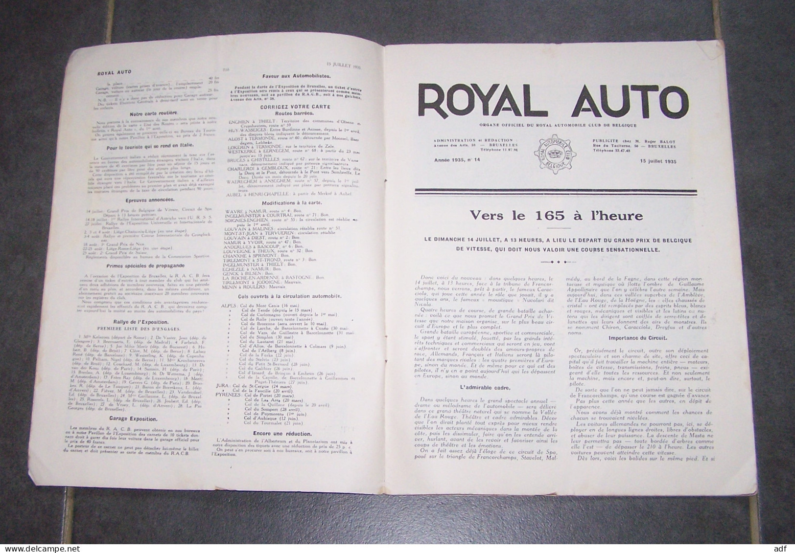 REVUE ROYAL AUTO N°14, 1935, PUB ESSENCE BP, ROYAL AUTOMOBILE CLUB DE BELGIQUE - KFZ