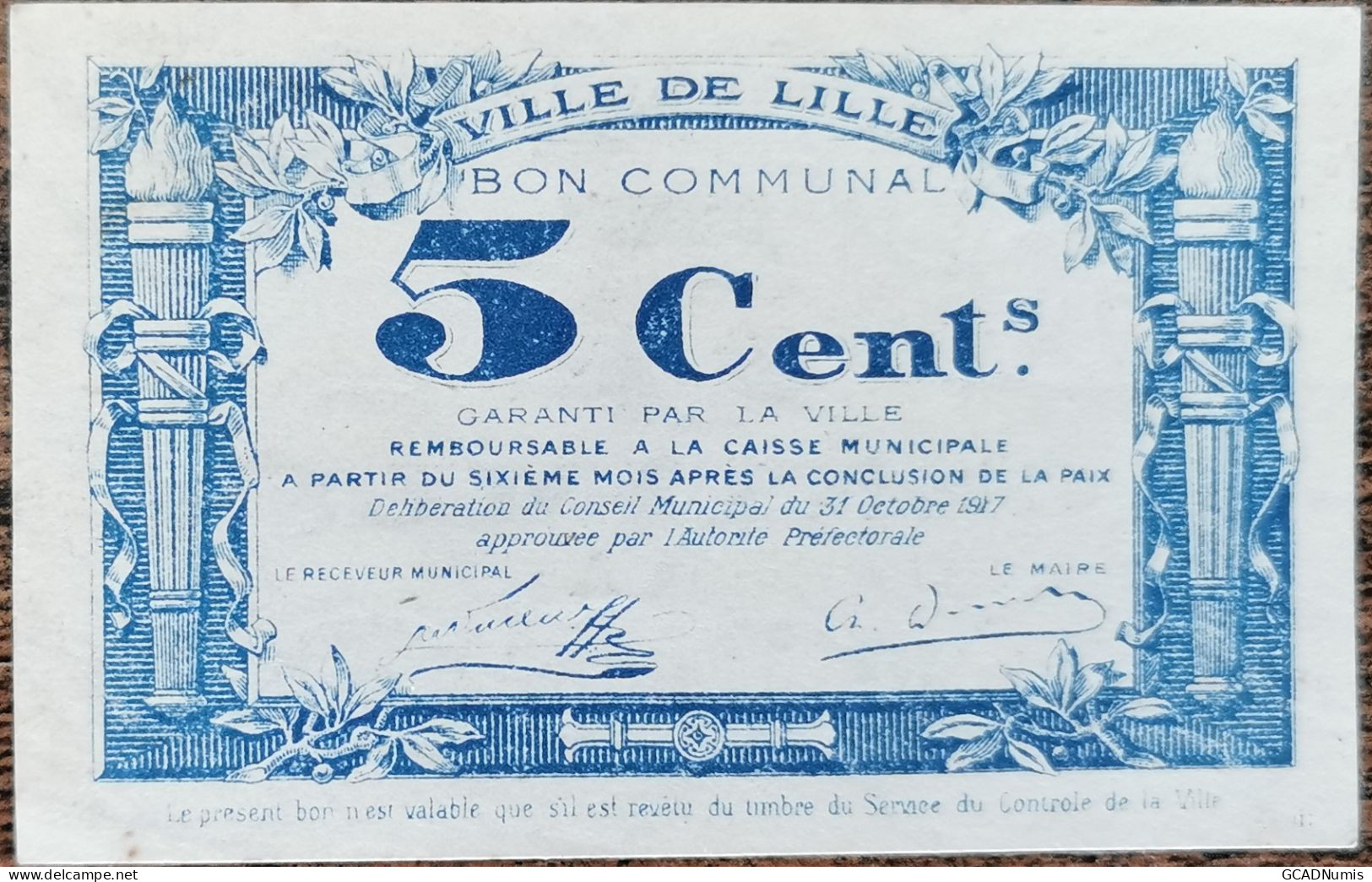 Bon Communal 5 Centimes Ville De LILLE 1917 Nécessité Série A N°511087 - Cámara De Comercio