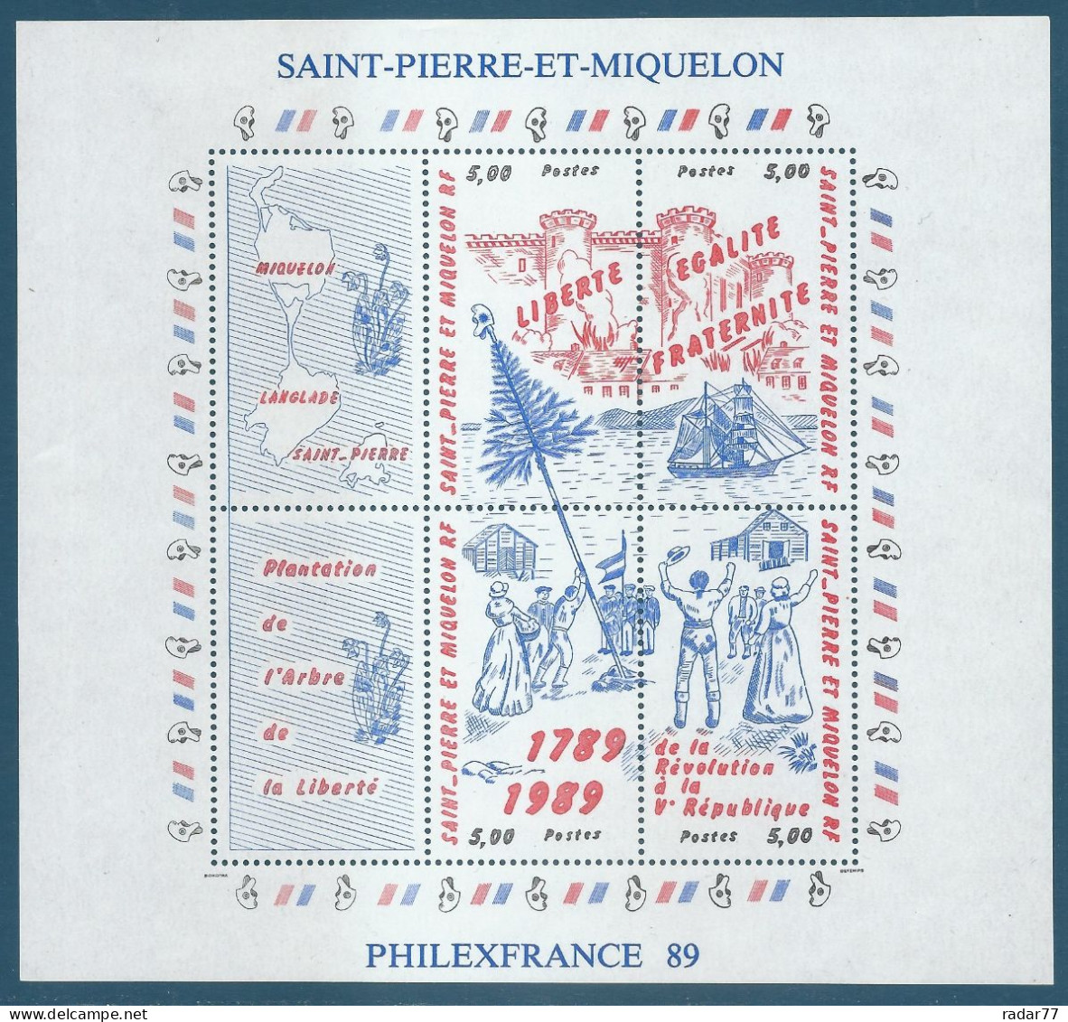 Saint-Pierre Et Miquelon Bloc N°3 Philexfrance 89 - Bicentenaire De La Révolution Neuf** - Blocks & Kleinbögen