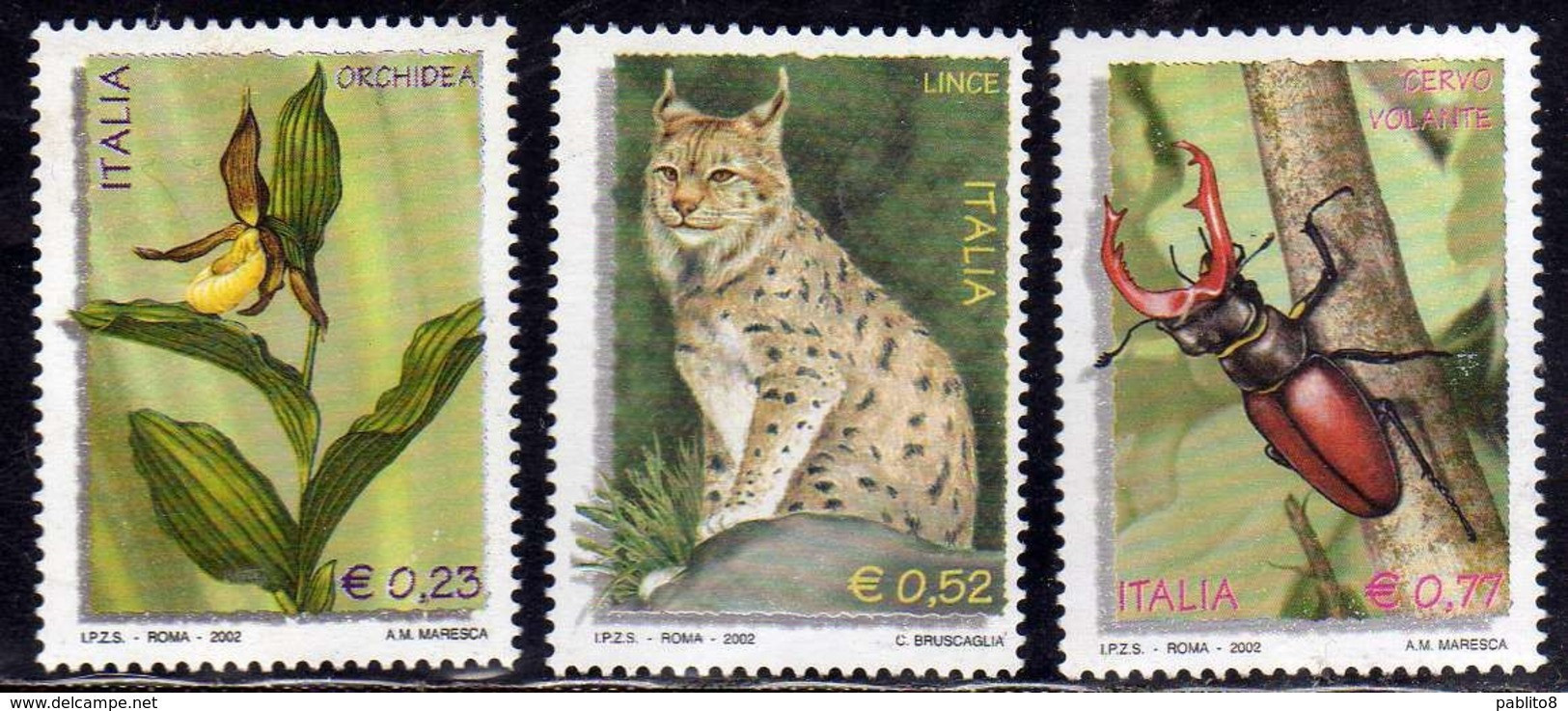 ITALIA REPUBBLICA ITALY REPUBLIC 2002 L'AMBIENTE E LA NATURA FLORA ORCHIDEA FAUNA LINCE CERVO VOLANTE COLEOTTERO SET MNH - 2001-10: Neufs