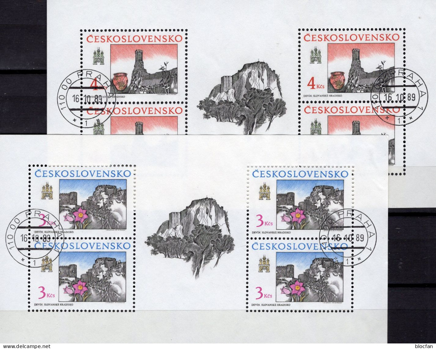 Bratislava 1989 CSSR 3022/3 In 2x4- Kleinbogen O 6€ Blumen/Krug Kunst Festung Devin Flower Blocs Sheets Sheetlets Bf CSR - Gebruikt