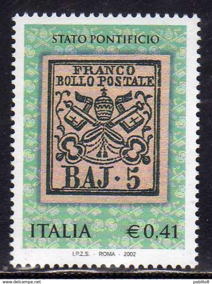 ITALIA REPUBBLICA ITALY REPUBLIC 2002 PRIMI FRANCOBOLLI STATO PONTIFICIO CL 150° ANNIVERSARIO FIRST STAMPS € 0,41 MNH - 2001-10: Nieuw/plakker