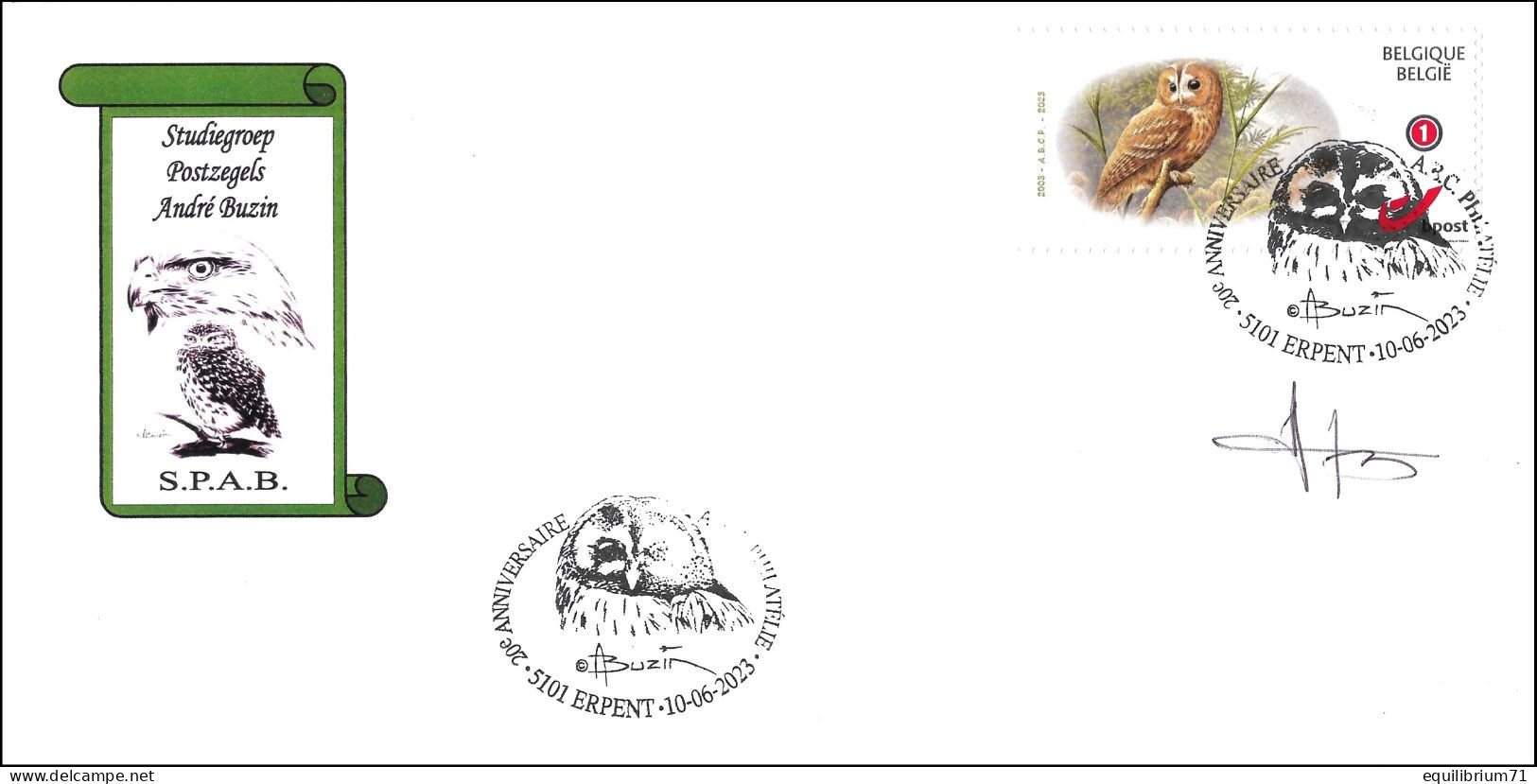 DUOSTAMP/MYSTAMP° FDC - Chouette Hulotte/Bosuil/Waldkauz- Erpent 2023 - 20ans/jaar ABCP - BUZIN - SIGNÉ/GETEKEND - RRR - 1985-.. Pájaros (Buzin)