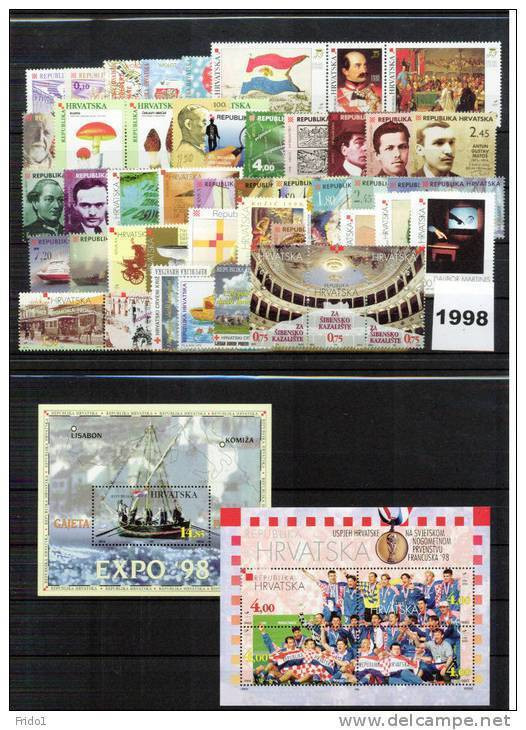 Kroatien / Croatia 1998 Kompletten Jahrgang Mit Zuschlagm. Postfrisch / Complete Year Collection Unmounted Mint - Croacia