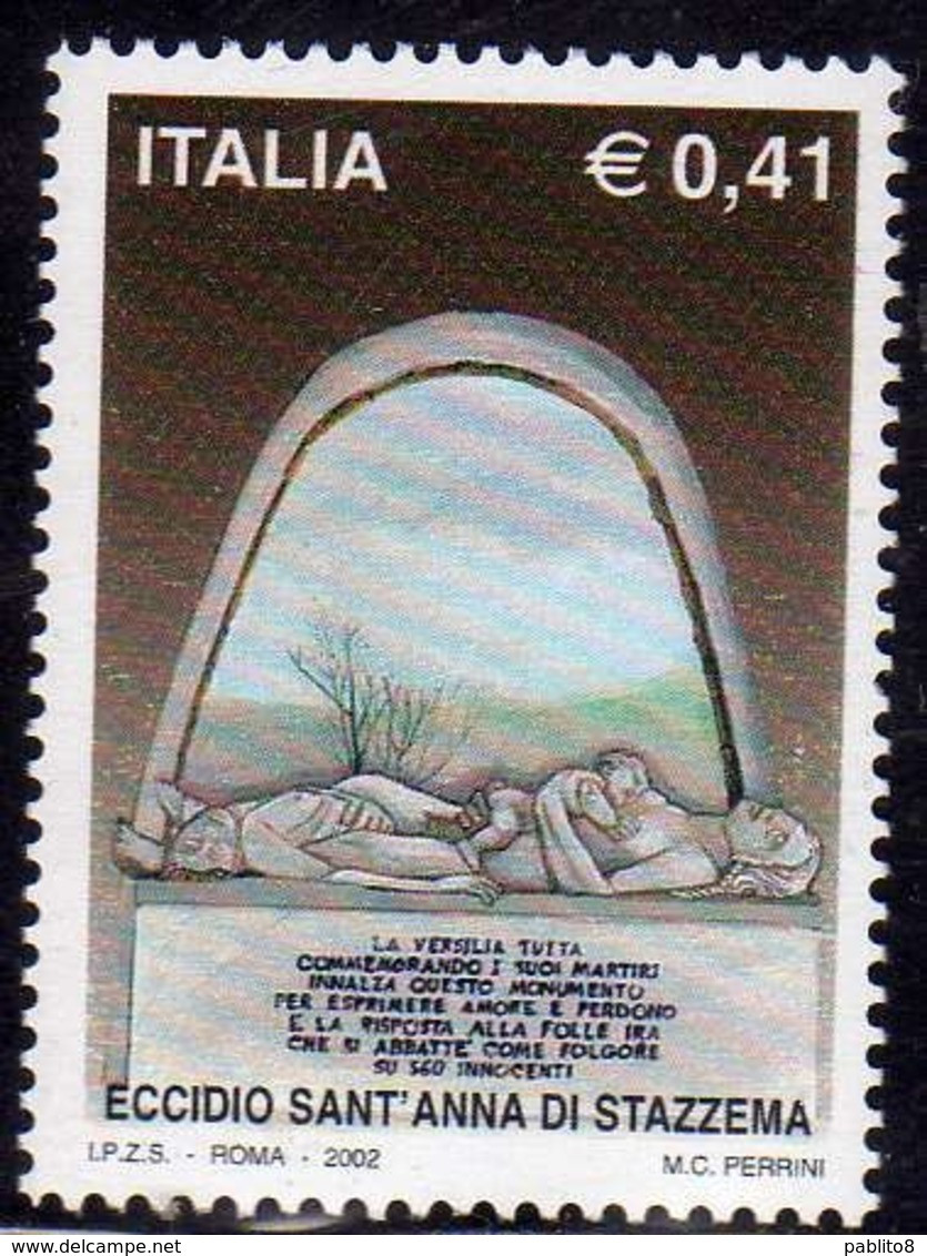 ITALIA REPUBBLICA ITALY REPUBLIC 2002 ECCIDIO DI SANT'ANNA DI STAZZEMA € 0,41 MNH - 2001-10: Neufs