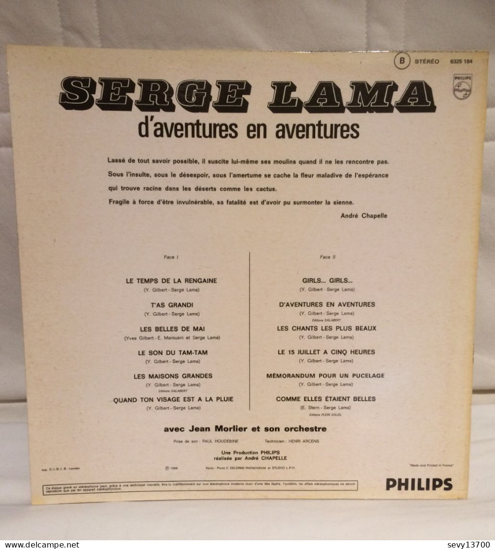 3 Disques Serge LAMA - D'aventures En Aventures - L'enfant Au Piano - Une île - Otros - Canción Francesa