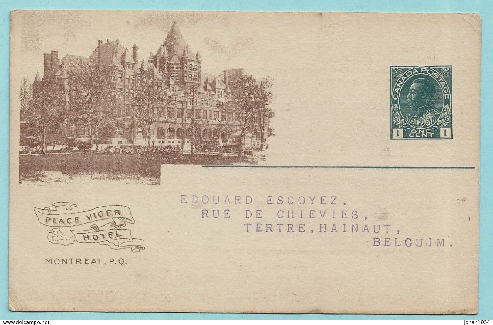 Entier Postal Illustré CANADIAN PACIFIC RAILWAY CIE - PLACE VIGER HOTEL - Montreal 28/03/1921 - 1903-1954 Rois