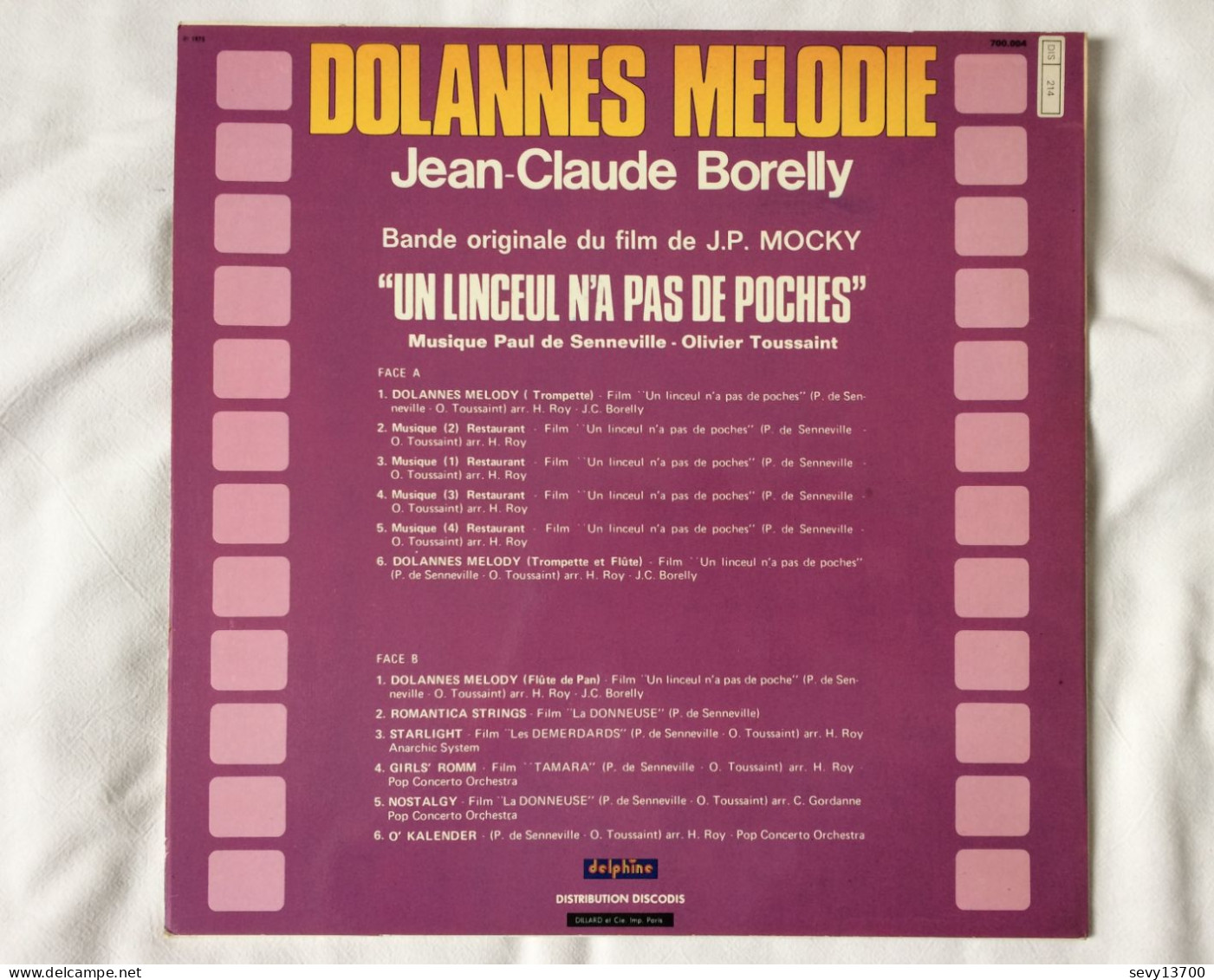 Disque 33 Tours Jean-Claude Borelly Dolannes Mélodie (1975) - Editions Delphine - Soundtracks, Film Music