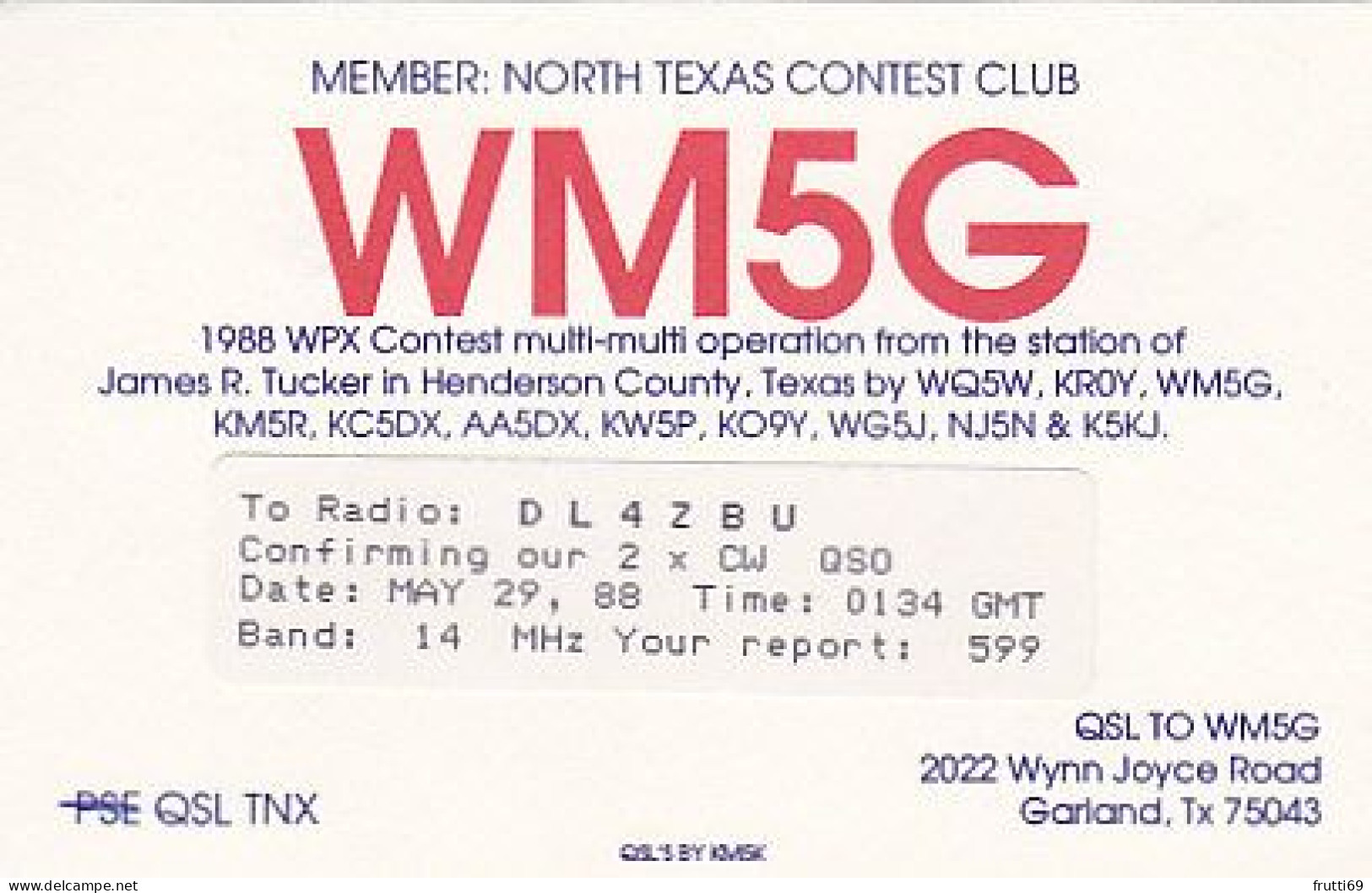 AK 212272 QSL - USA - Texas - Garland - Amateurfunk