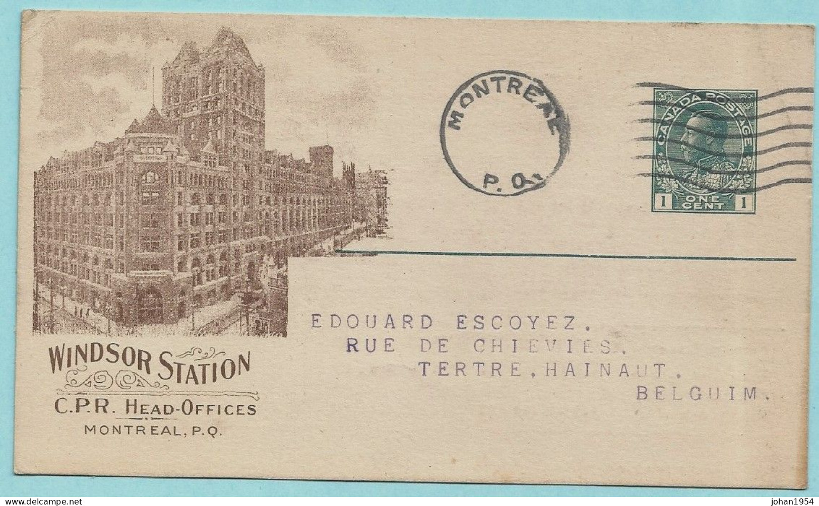 Entier Postal Illustré CANADIAN PACIFIC RAILWAY CIE - WINDSOR STATION - Montreal 29/08/1921 - 1903-1954 Kings