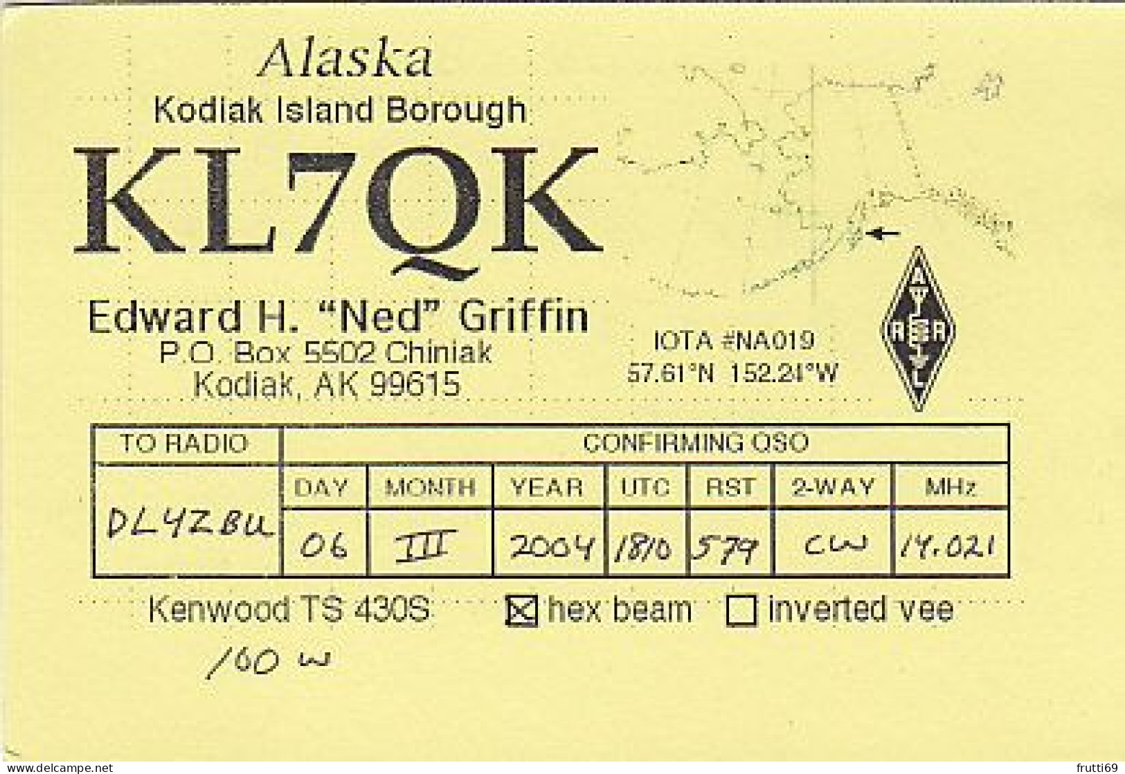 AK 212273 QSL - USA - Alaska - Kodiak - Radio Amatoriale