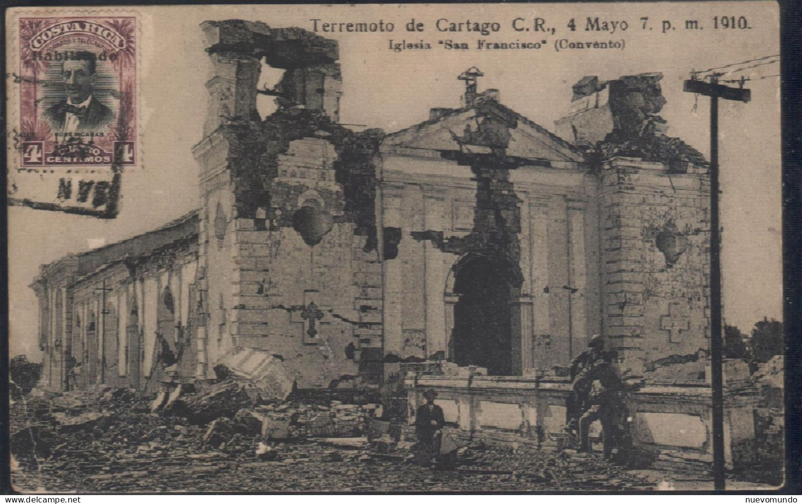 Cartago.1910 Terremoto: Iglesia. Sello Cara Vista  Con Sobrecarga - Costa Rica