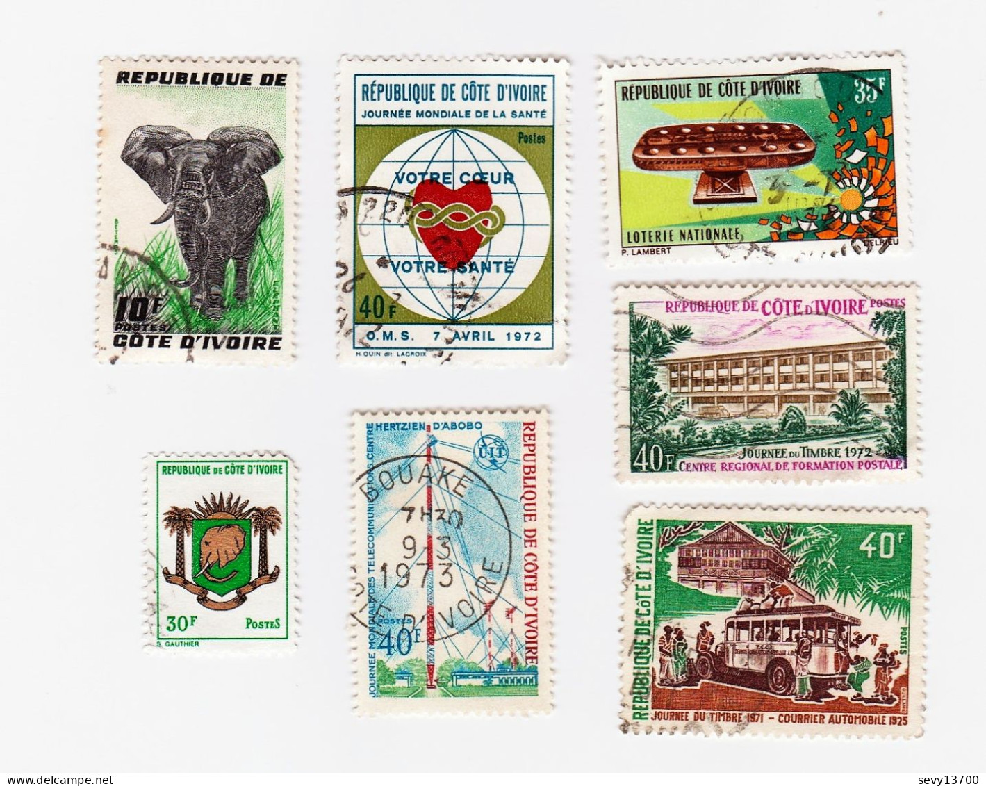 Côte d'Ivoire lot de 30 timbres faune et flore oiseaux coquillage ......