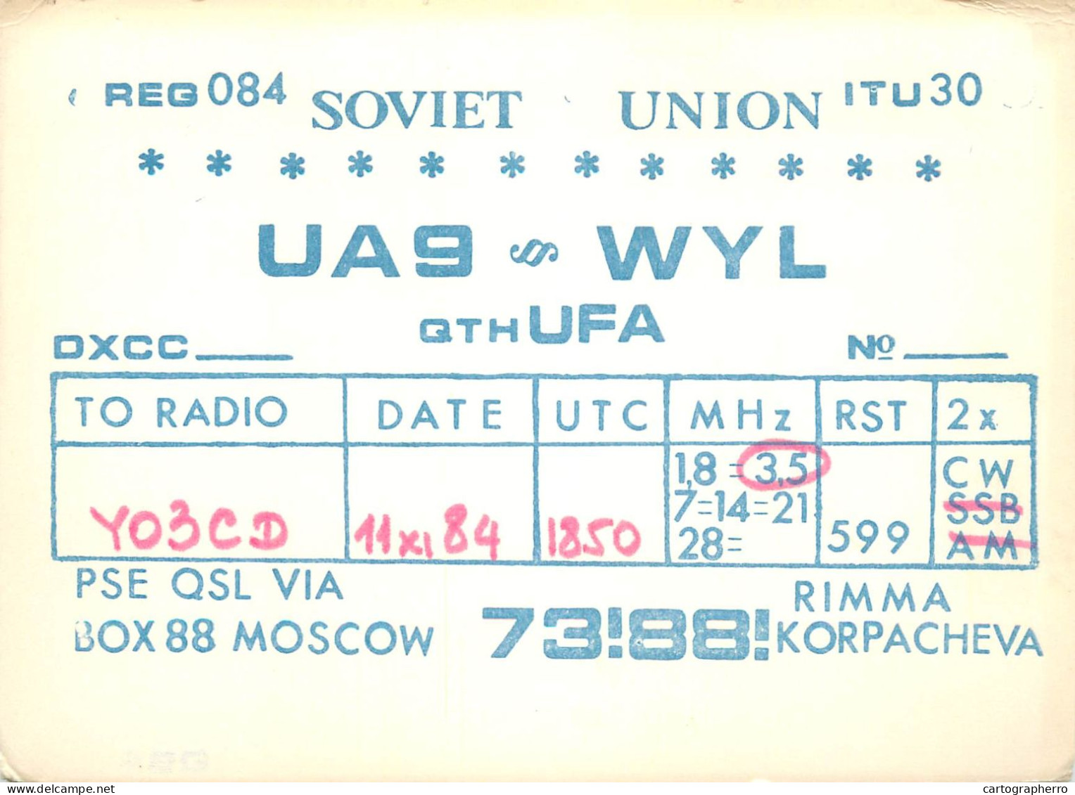 Radio Amateur QSL Post Card Y03CD UA9WYL Soviet Union - Amateurfunk