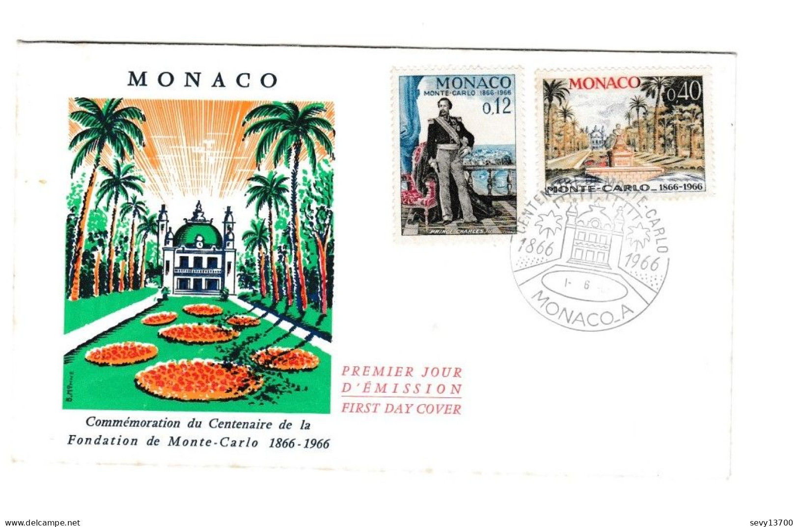 4 Enveloppes Premier Jour Commémoration Du Centenaire De La Fondation De Monte Carlo 1866 1966 - FDC