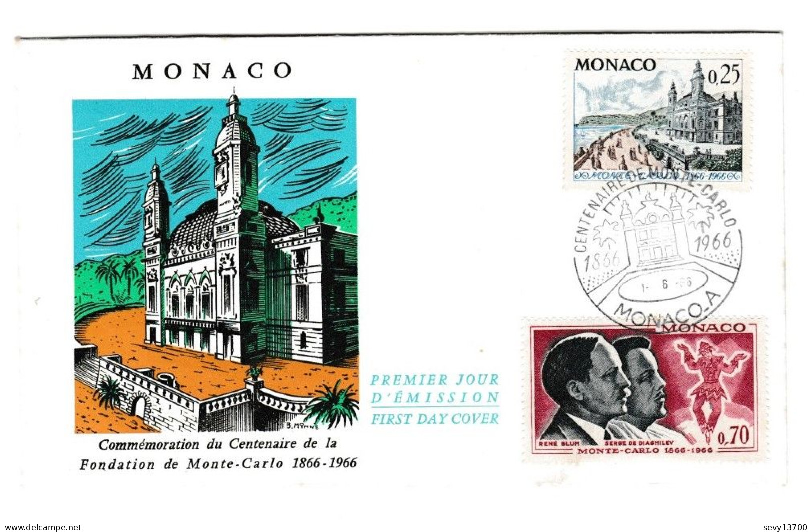 4 Enveloppes Premier Jour Commémoration Du Centenaire De La Fondation De Monte Carlo 1866 1966 - FDC