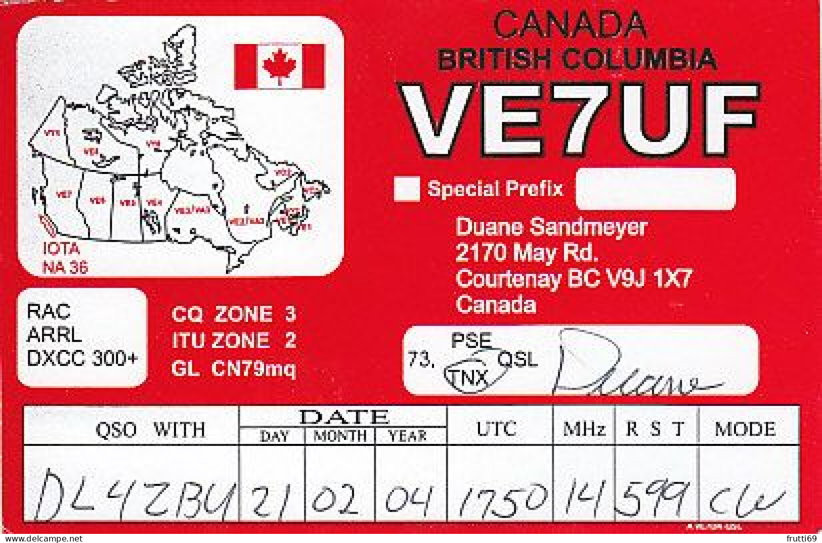 AK 212282 QSL - Canada - British Columbia - Courtenay - Amateurfunk