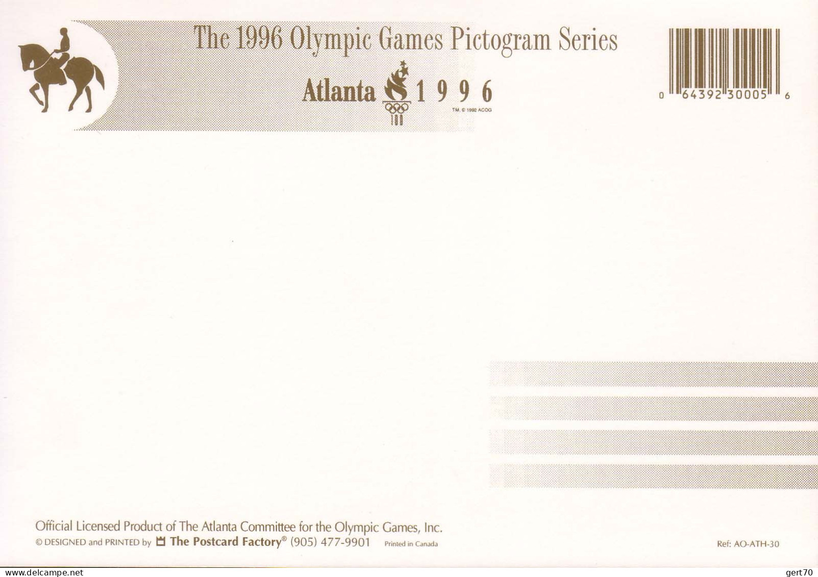 USA 1996, Atlanta Olympic Games / Official Equestrian Postcard / J.O. D'Atlanta / Carte Postale Officielle - Jeux Olympiques