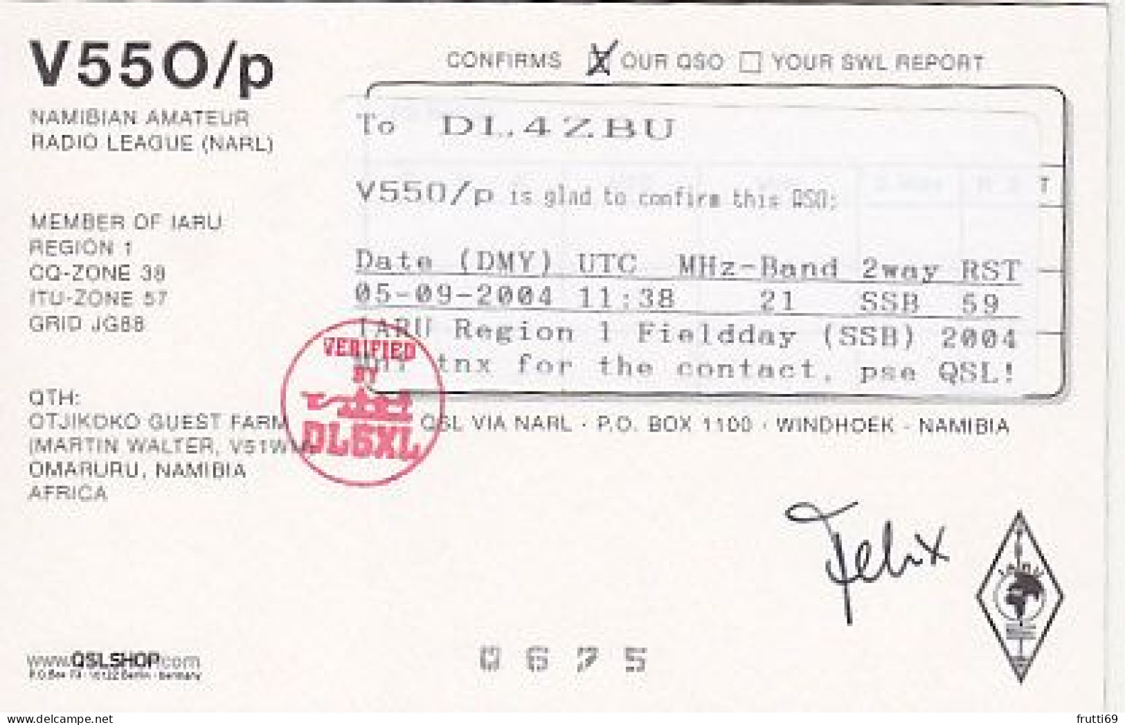 AK 212284 QSL - Namibia - Omaruru - Amateurfunk