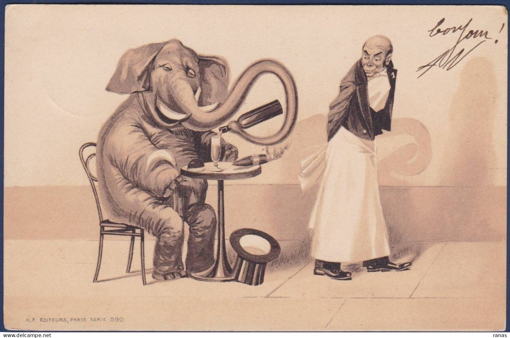 CPA éléphant Surréalisme Montage Position Humaine Circulé - Elefanten