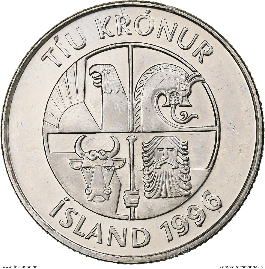 Islande, 10 Kronur, 1996, Nickel Plaqué Acier, SPL, KM:29.1a - Islande