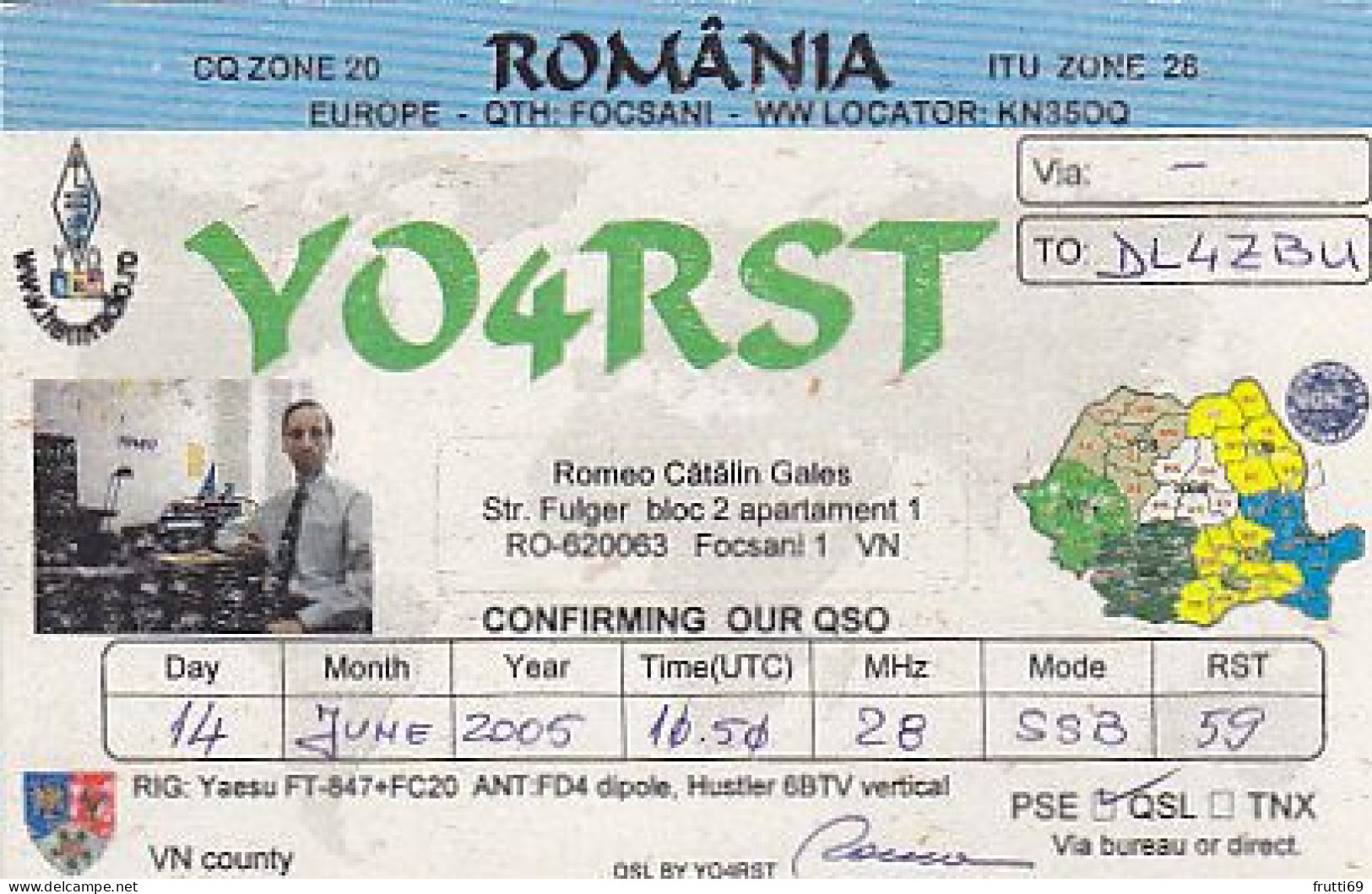 AK 212294 QSL - Romania - Focsani - Radio-amateur