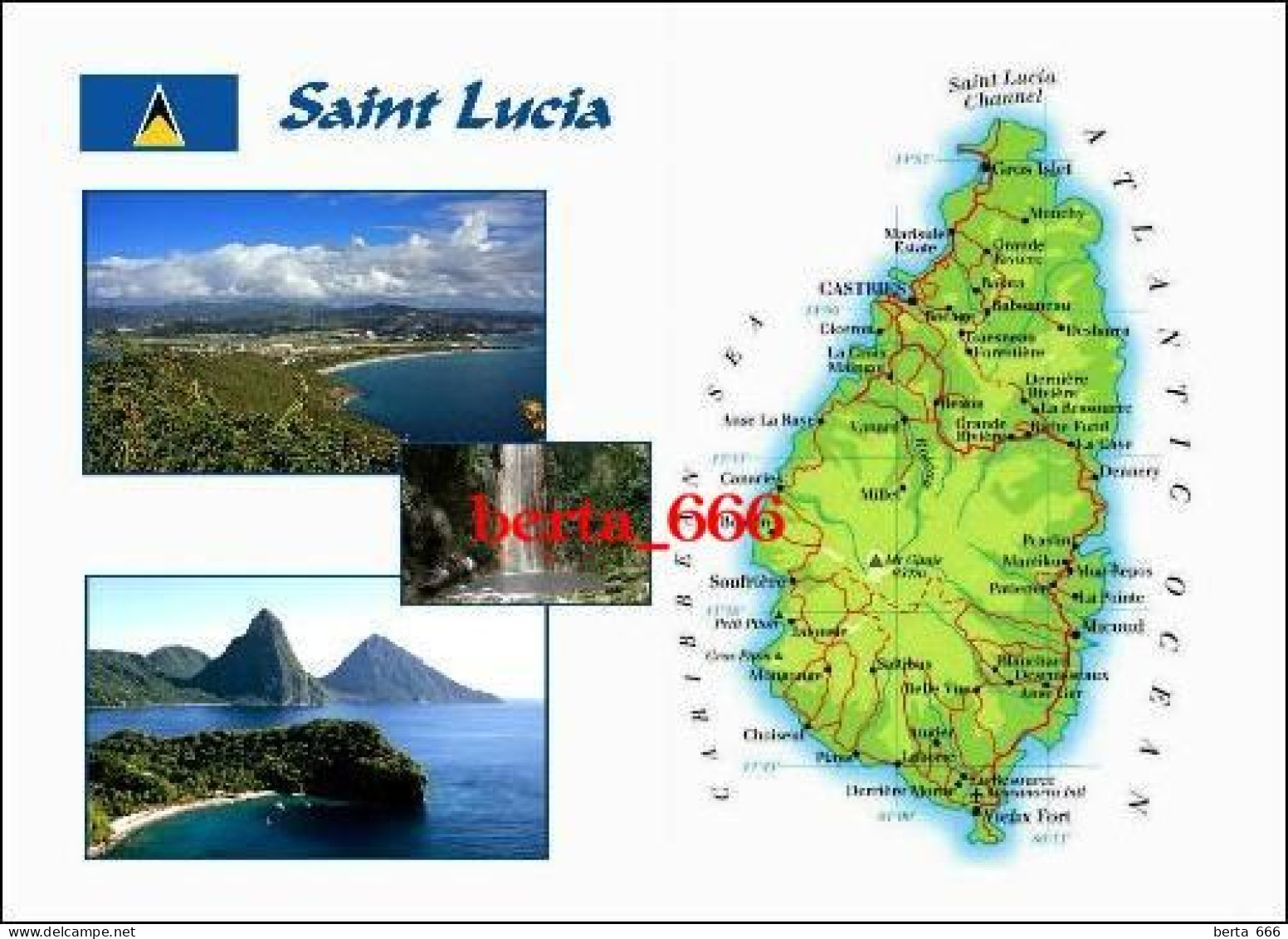 Saint Lucia Island Map New Postcard * Carte Geographique * Landkarte - Sainte-Lucie