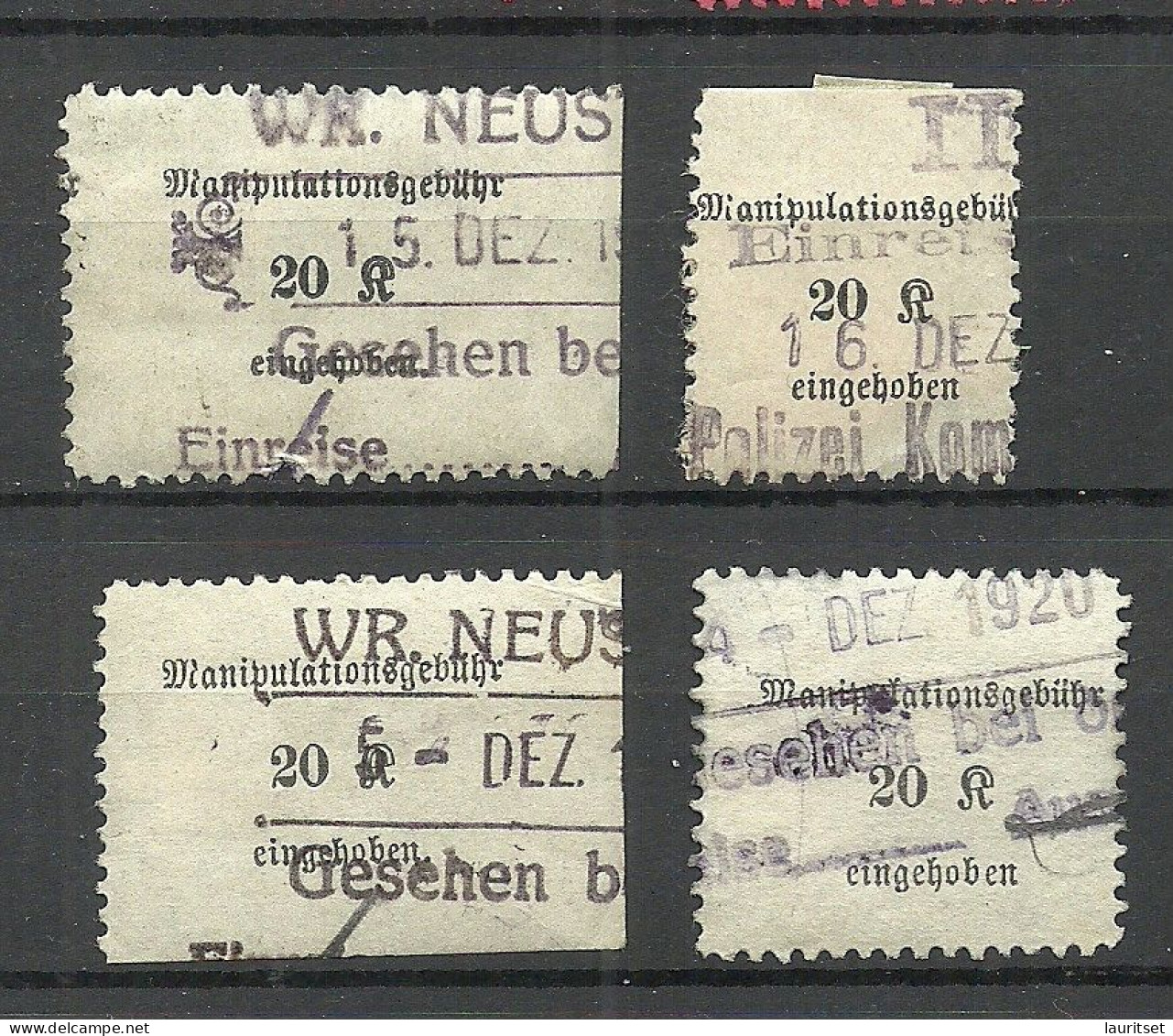 ÖSTERREICH Austria Zug Railway Tax Manipulationsgebühr 20 Kr. Steuer Taxe Gebührenmarke O Zähnungsunterschiede - Revenue Stamps