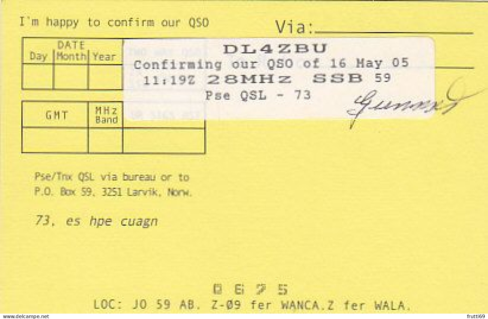 AK 212299 QSL - Norway - Larvik - Radio Amateur