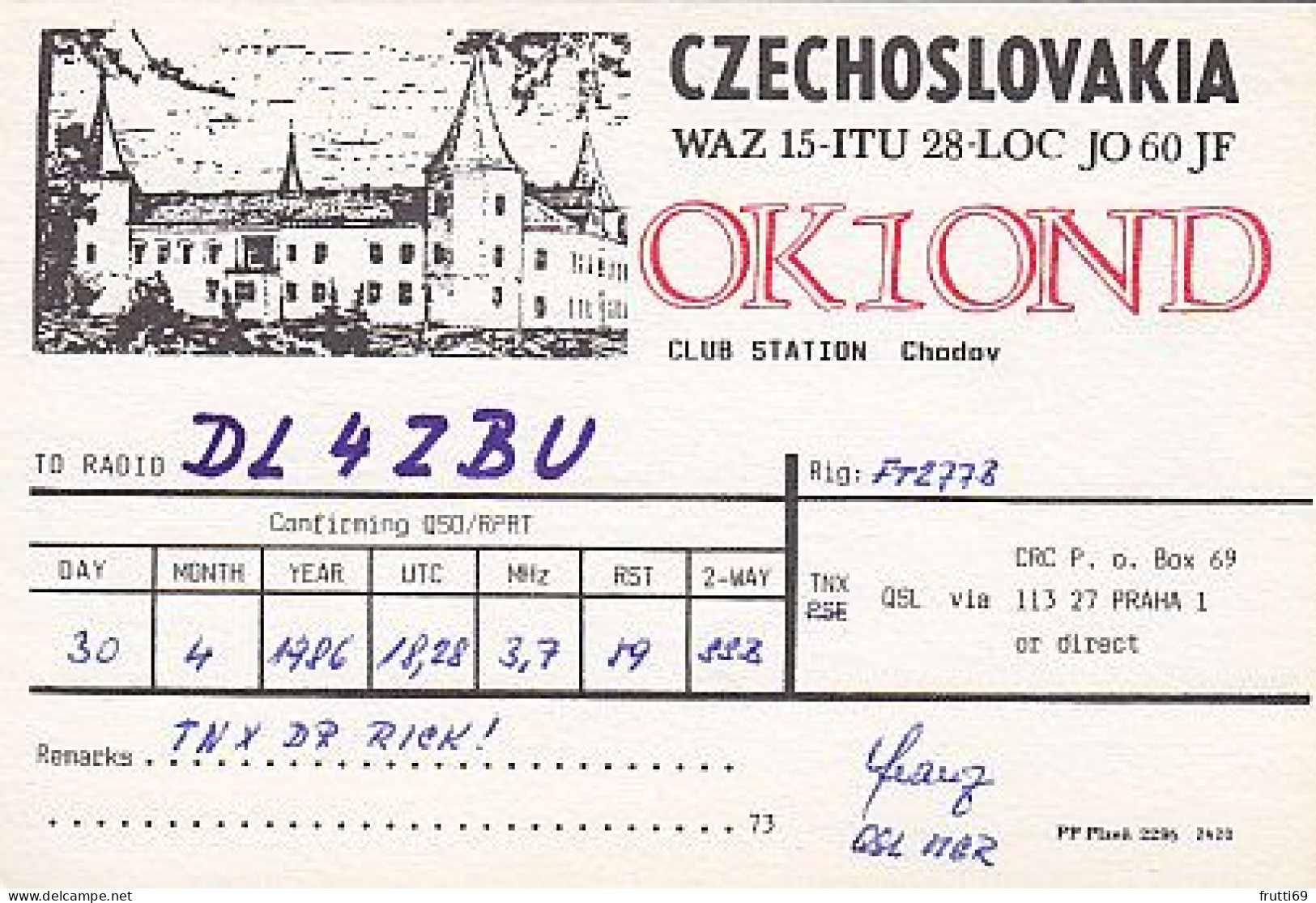 AK 212300 QSL - Czechoslovakia - Chodov - Amateurfunk