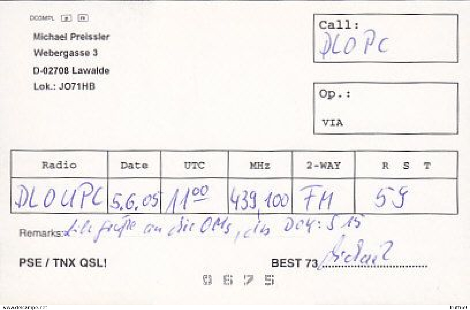 AK 212311 QSL - Germany - Lawalde - Radio Amateur