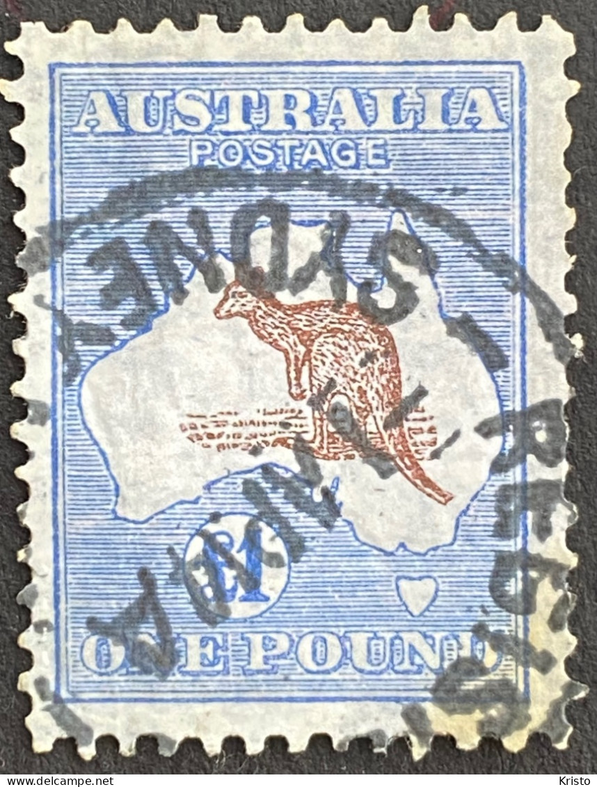 Kangaroo Australia Stamp, 1913 Sg#15 £1 - Usati