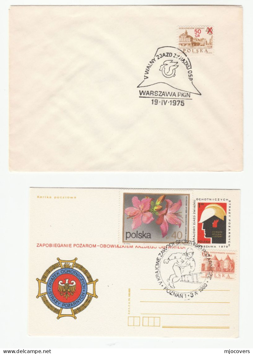 FIREMEN  2 Diff POLAND EVENT Covers  1975 - 1980 Cover Postal Stationery Card Stamps Firefighting Fire - Feuerwehr