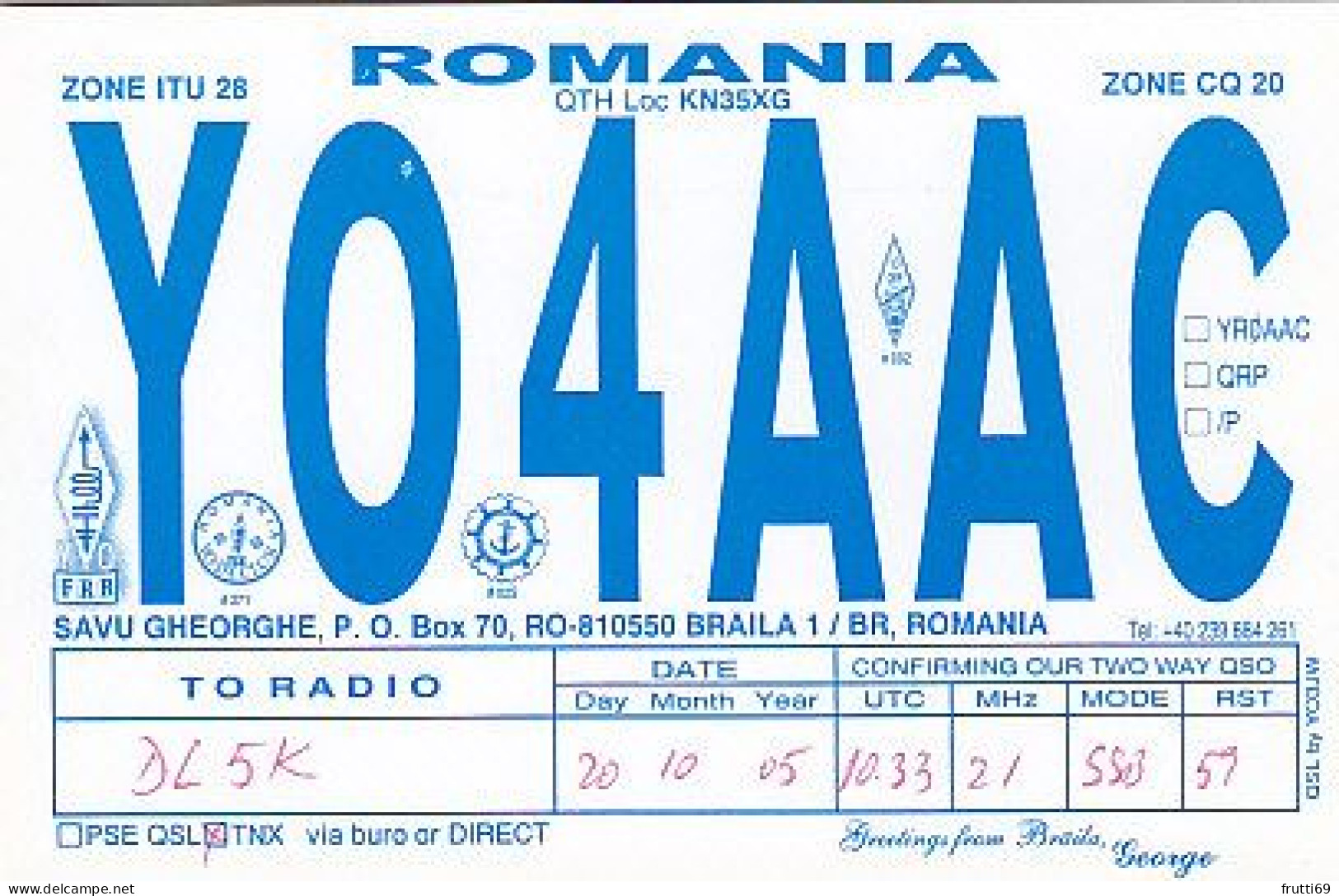 AK 212317 QSL - Romania - Braila - Radio-amateur