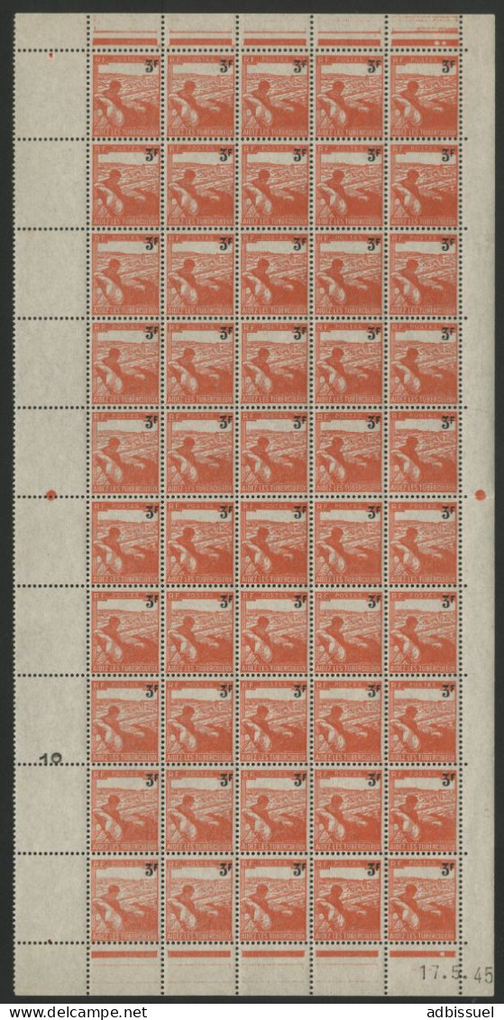 N° 750 3 Fr S 2Fr + 1 Fr Orange Panneau De 50 Ex Neufs ** MNH + Coin Daté 17/5/45 Cote 15 € - Full Sheets