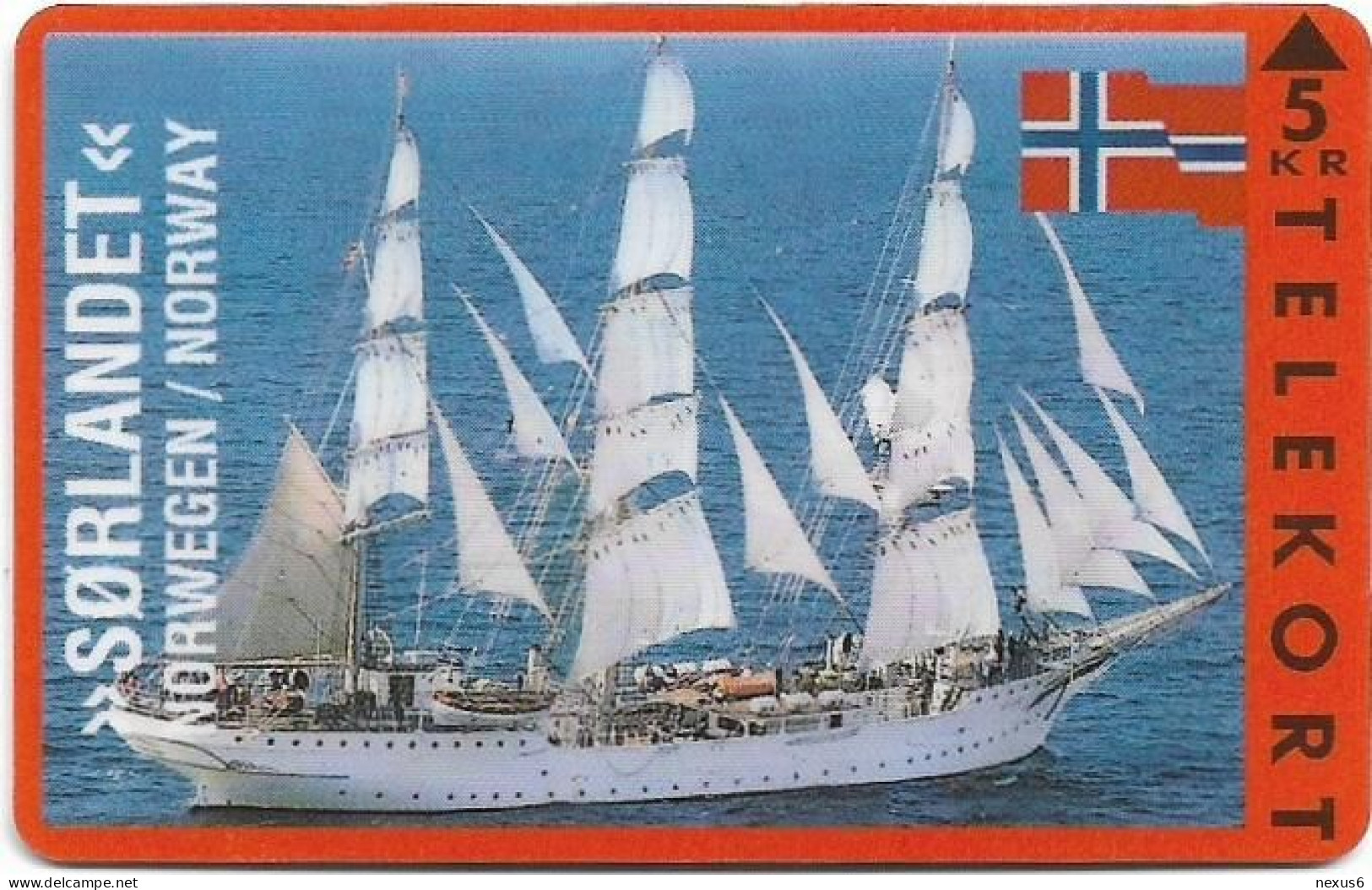 Denmark - KTAS - Ships (Red) - Norway - Sorlandet - TDKP049 - 11.1993, 5kr, 3.500ex, Used - Dänemark