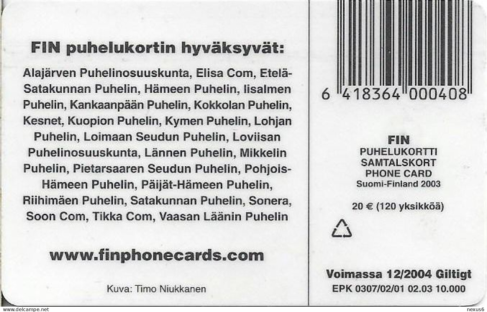 Finland - FIN (Chip) - D20 - Yömelonta, Night Paddling, 02.2003, 20€, 10.000ex, Used - Finnland