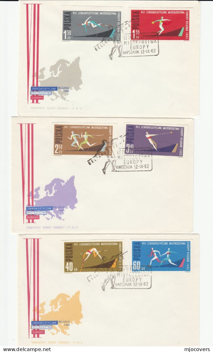 ATHLETICS - 5 Diff 1962 - 1966 Poland EUROPEAN ATHLETICS  FDCs Incl Imperf & M/S Cover Fdc Stamps Sport - Athlétisme