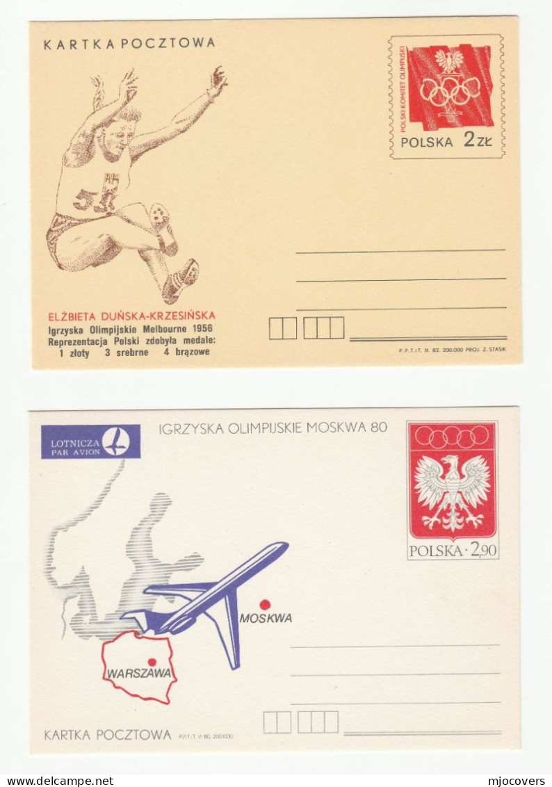 2 Diff OLYMPICS Poland Anniv 1956 Duneska, 1980 Flight POSTAL Stationery CARDS Olympic Games Cover Stamps Sport - Estate 1956: Melbourne