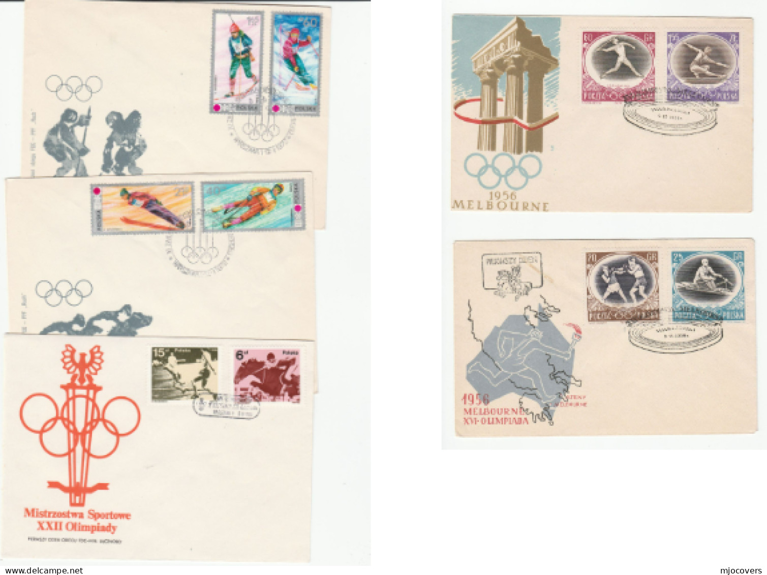 1956 - 1988   5 Diff OLYMPICS Poland  FDCs Olympic Games Sport Stamps Cover Fdc - Sommer 1956: Melbourne